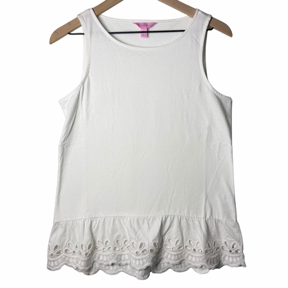Lilly Pulitzer White Eyelet Ruffle Peplum Tank Top Women's size M